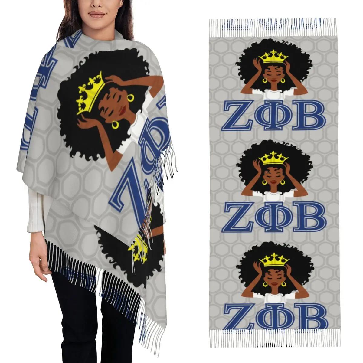 

Zeta Phi Beta Sorority ZOB, греческая буква 1920, шарф, шарфы с кисточками, женские мягкие теплые шали и накидки, большая осенне-зимняя шаль, накидка
