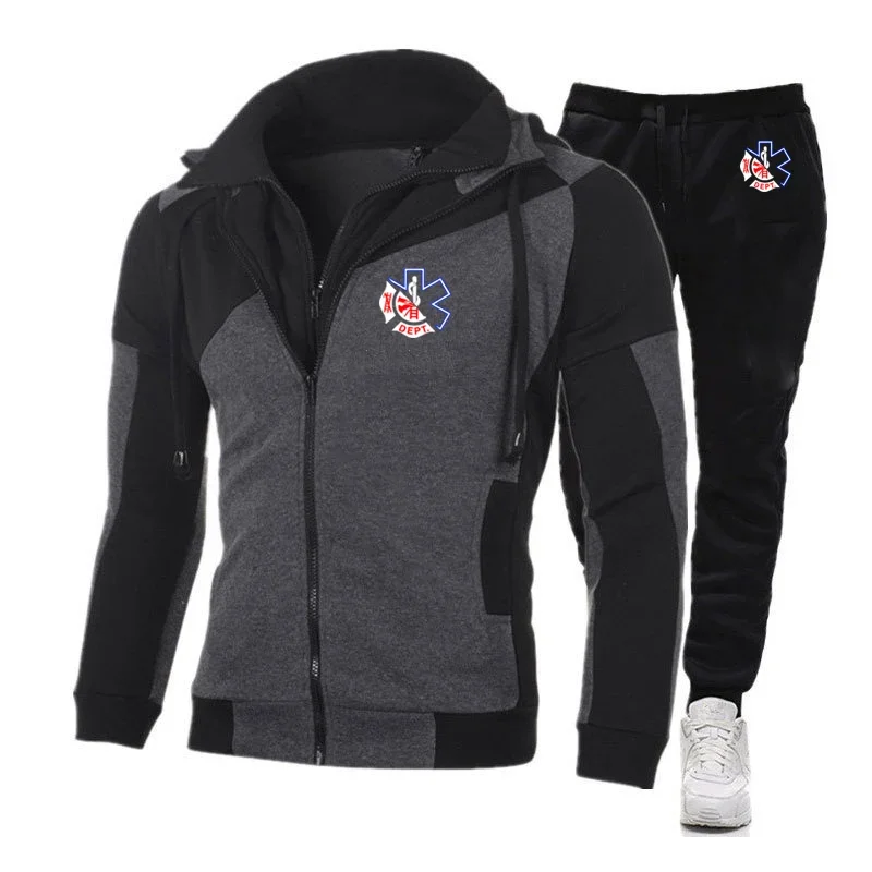 

Comfortable Daily Two-piece Men's Sportswear with Zipper Pocket Hoodie Jacket and Drawstring Printed Jogging Pants 2025