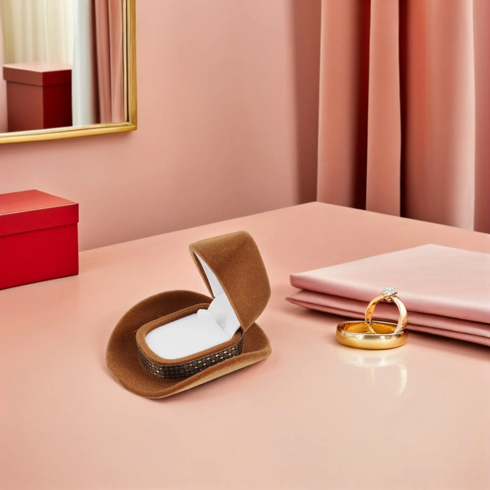 

2Pcs Cowboy Hat Ring Box Western Style Vintage Jewelry Holder Compact Size Travel Wedding Engagement Ring Case 2.67x2.36x1.57