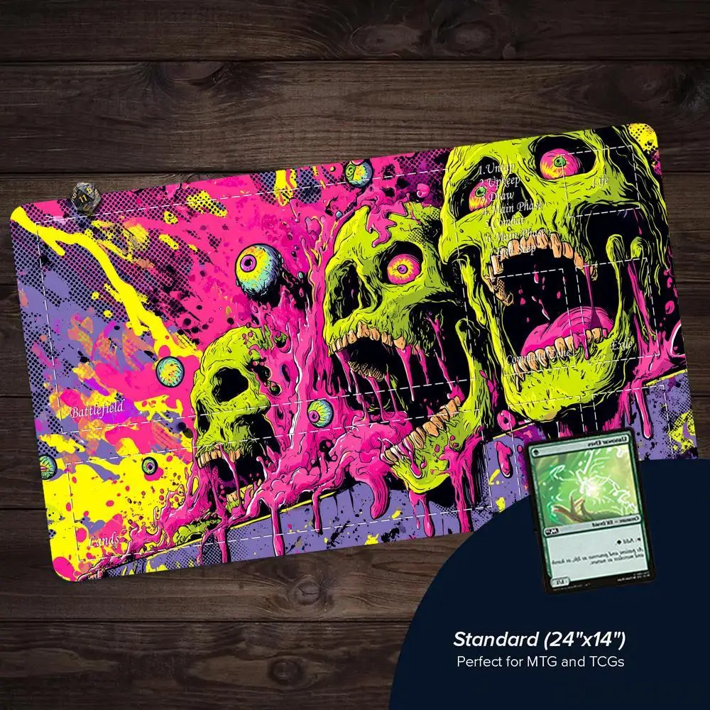 Street Graffiti Neon Skull MTG Playmat Magic Card Mat Stitched Edge Non-Slip Durable Tabletop Playmat Board Game Mat for TCG