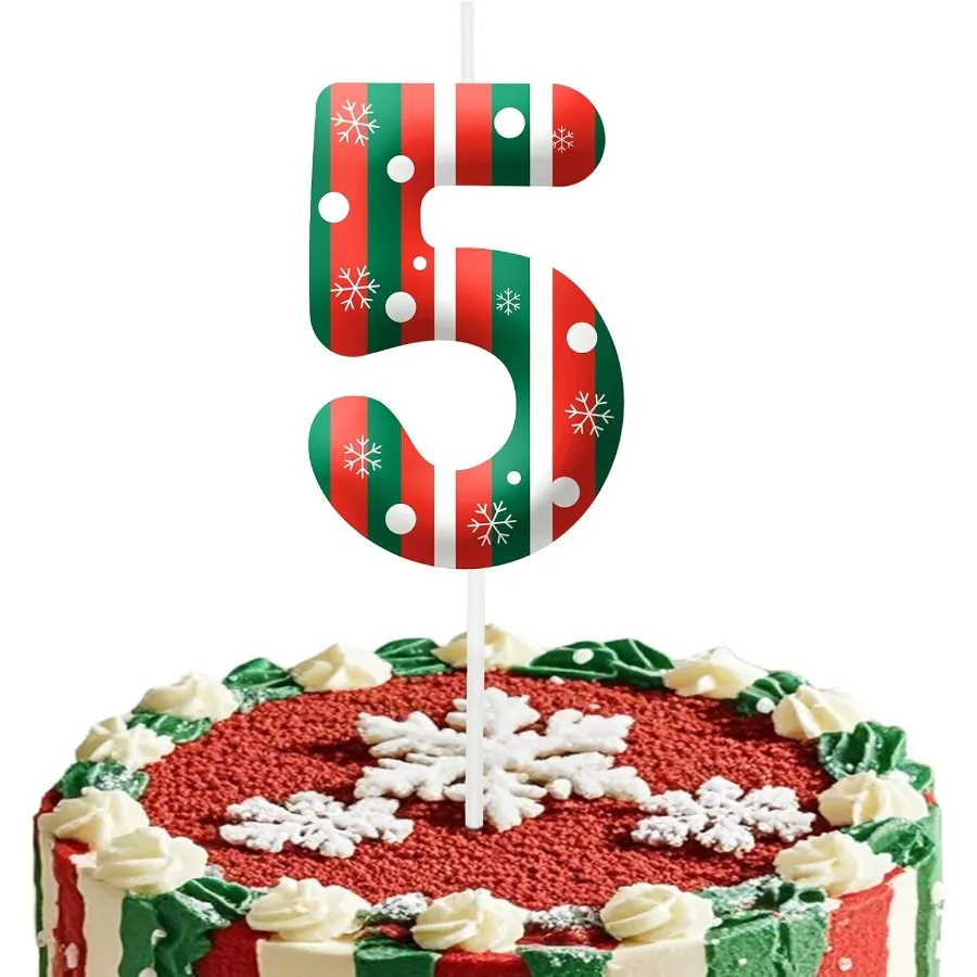 شموع عيد الميلاد بطابع عيد الميلاد للكعكة رقم 5 شمعة عيد ميلاد سعيد كعكة توبر للبنين والبنات حفلة عيد الميلاد #1