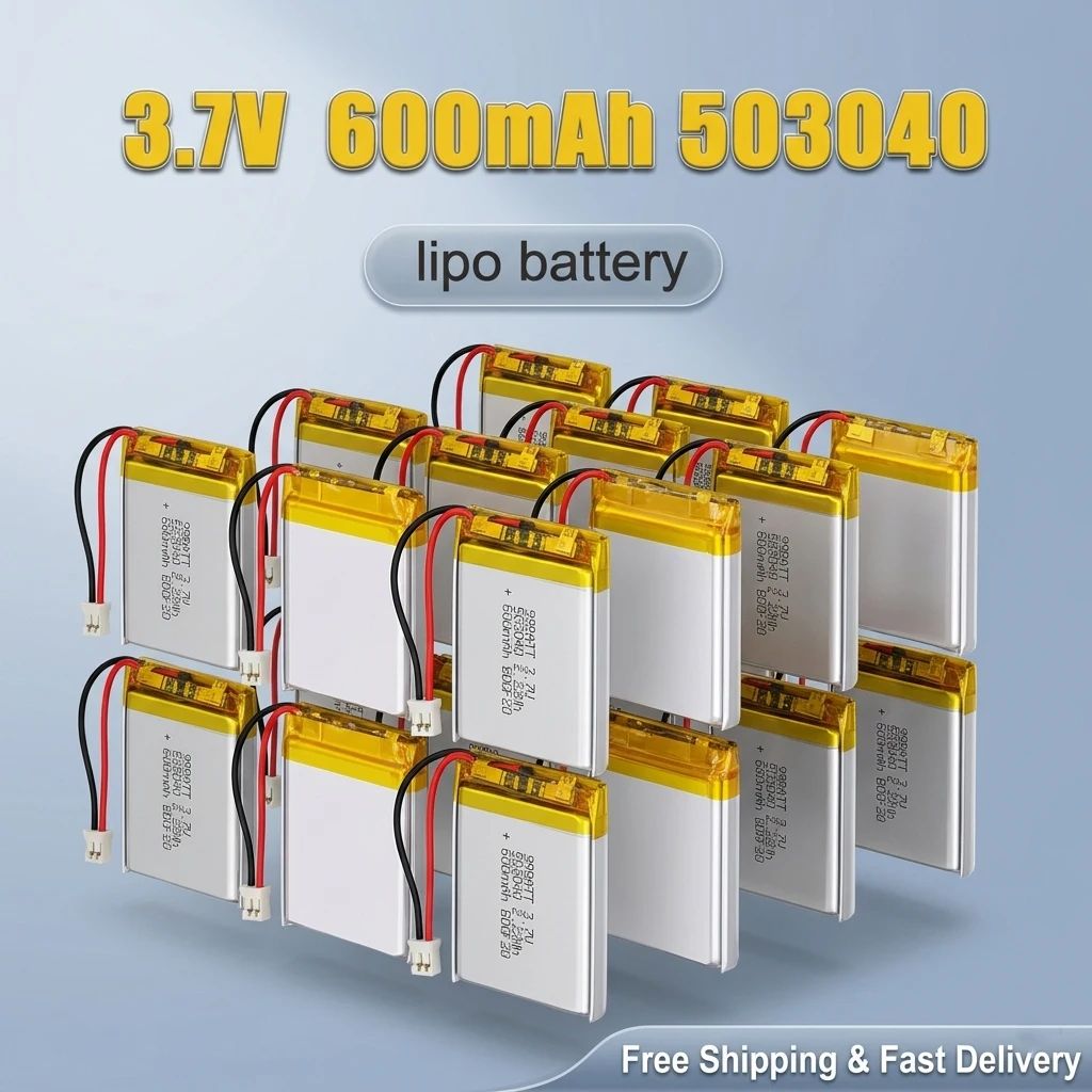 

1-10pcs 3.7V 600mAh 603040 503040 Rechargeable Li-Po Battery, Lithium Polymer Ion Pack for Dash Cam, Bluetooth Speaker, GPS