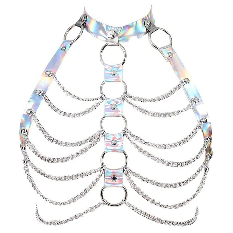 

Punk Body Chain Bra Necklace Goth Bra Chain Chest Bracket Bras Body Jewelry Dance Club Party for Body Harness Bel
