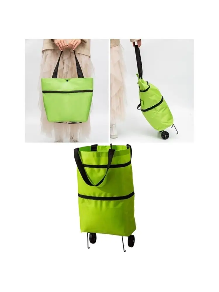 E8BD Foldable Rolling Shopping Cart with Oxford Cloth Bag, Wheeled Pull Base and Carry Handle for Grocery and Market Trip