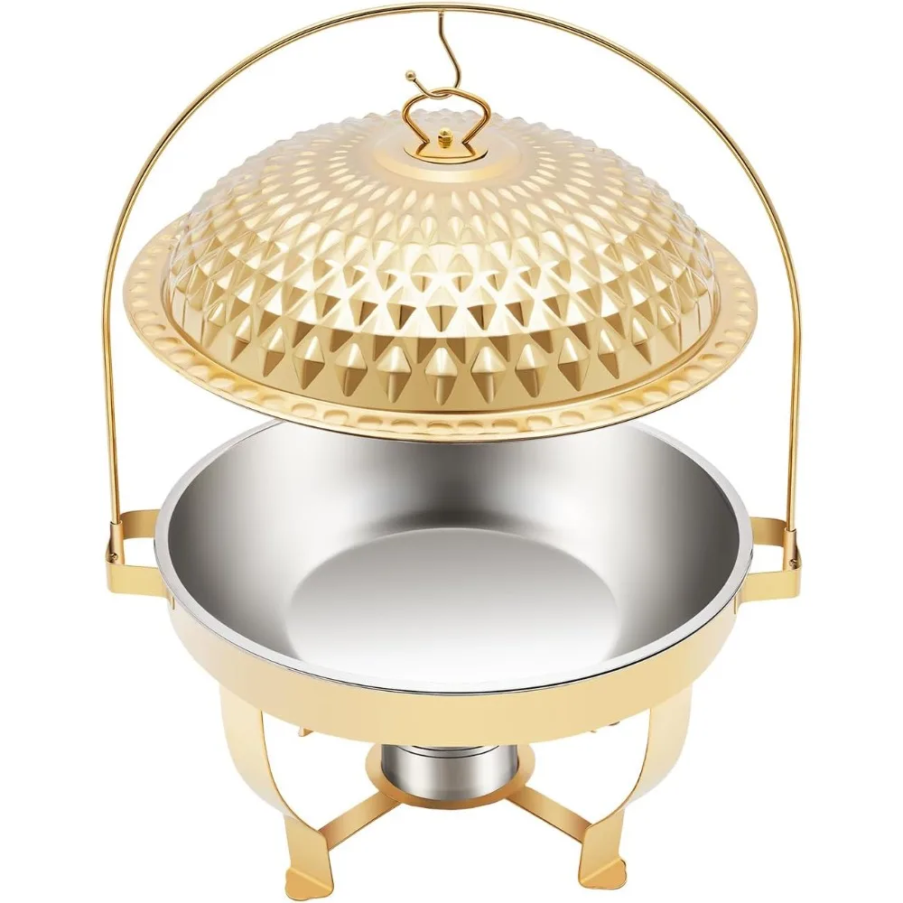 

Chafing Dishes,Round Stainless Steel Chafing Dish Buffet Set w/Glass Lid&Holder,Buffet Warmers Sets Buffet Servers & Warmers Set