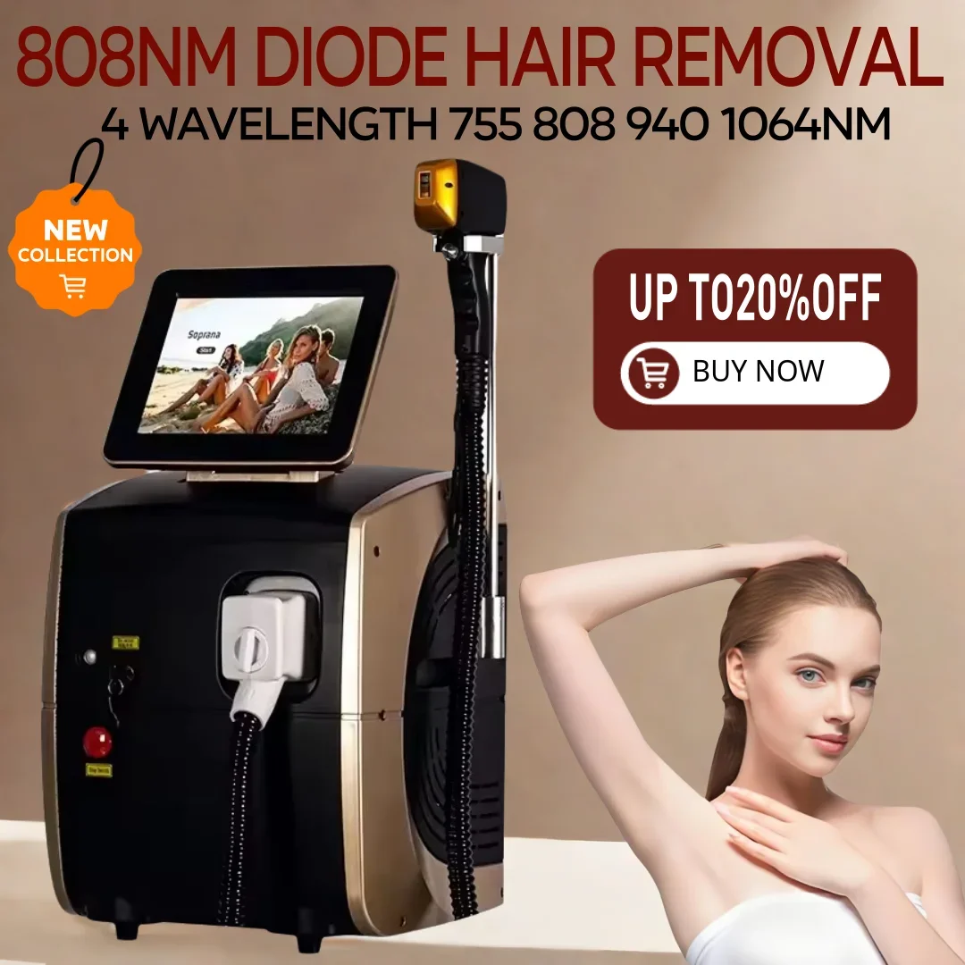 4 Wavelengths Soprano 808 Diode Laser 4000W: Ice Titanium Tech | Professional Hair Removal Beauty Machine