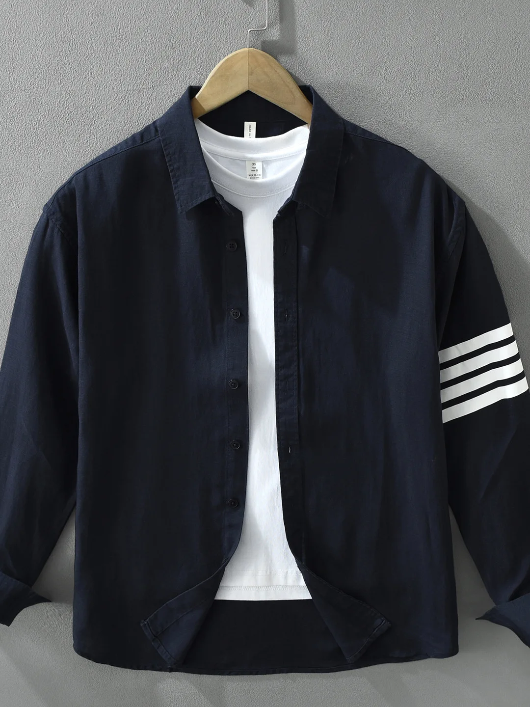 Color Block Stripe Linen Long Sleeve Men's Casual Shirt Vintage Japanese Style Loose Fit Regular Thickness Daily Wear Autumn