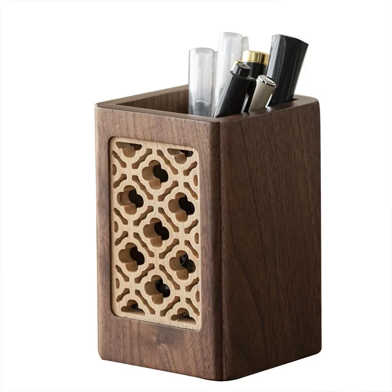 

Wooden Pen Holder Large Capacity Desk Storage Organizer Creative Square Storage Pen Stand Office Supplies