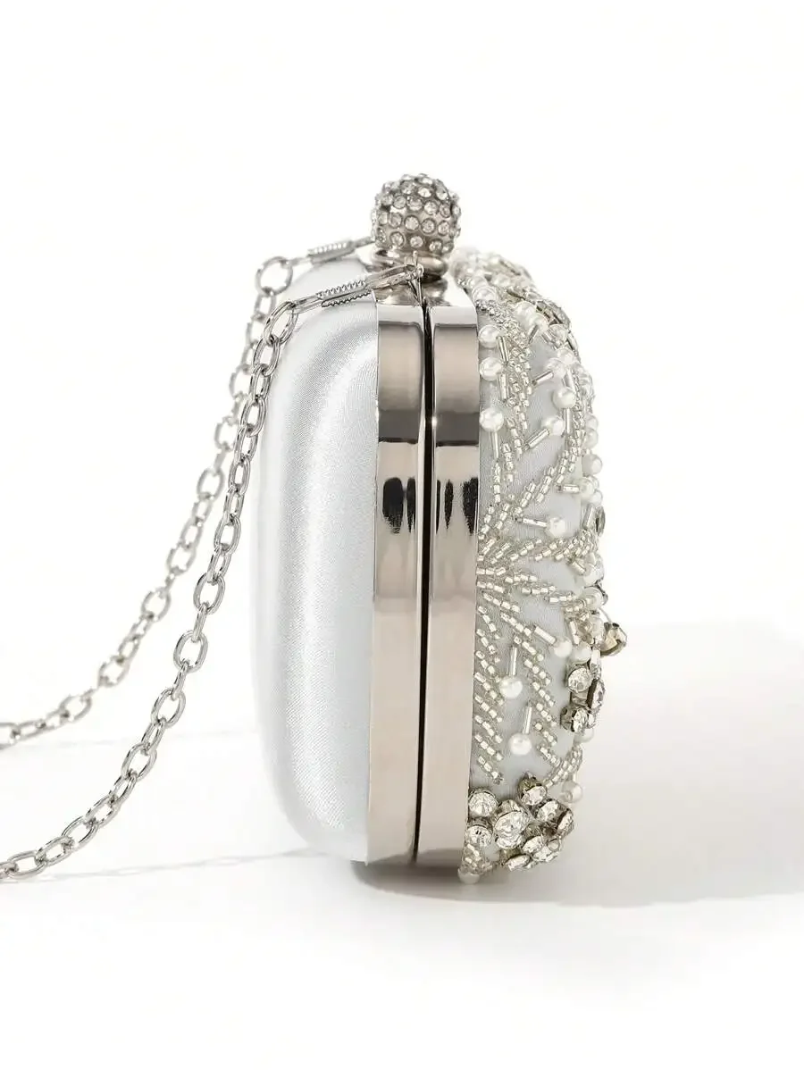 

Elegant Faux Pearl Beaded Rhinestone Clutch Evening Bag For Wedding Party Prom