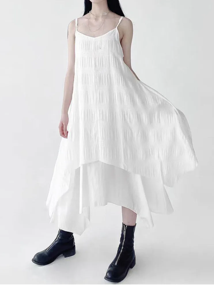 Verano algodón lino fuera del hombro Dr mujer artístico Color puro dobladillo asimétrico Midi Dr cintura suelta Regular Sve