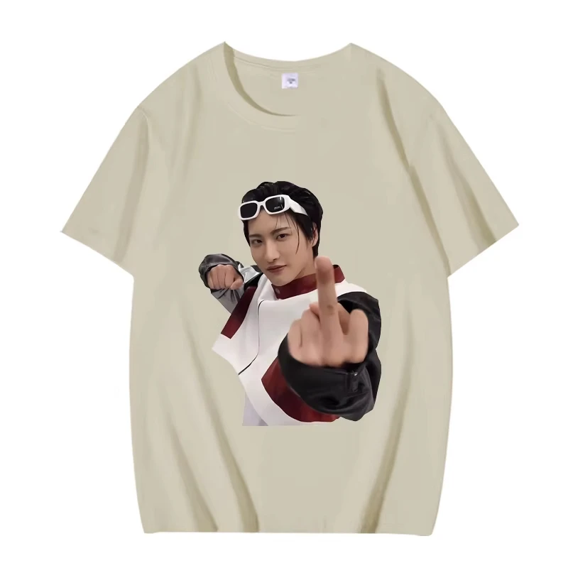Seonghwa Flipping Off Meme Classic Ateez T Shirt Men's Women Fashion Street Cotton Funny Short Sleeve Summer Print Unisex Tops