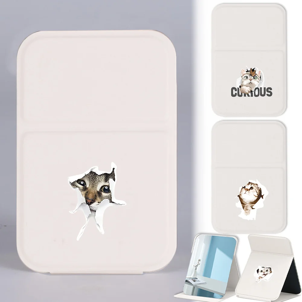 

Folding Desktop Makeup Mirror Handheld PU Travel Makeup Mirror Portable Leather Non Slip Pocket Mirror Birthday Gift Cat Pattern
