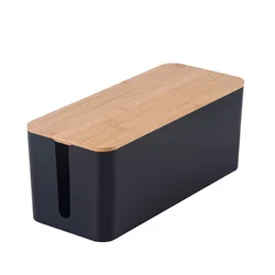 Bamboo Wood Wire Storage Box Data Cable Storage Power Cord Management Box Organizer Box Socket Computer Cable Strip Plug Box