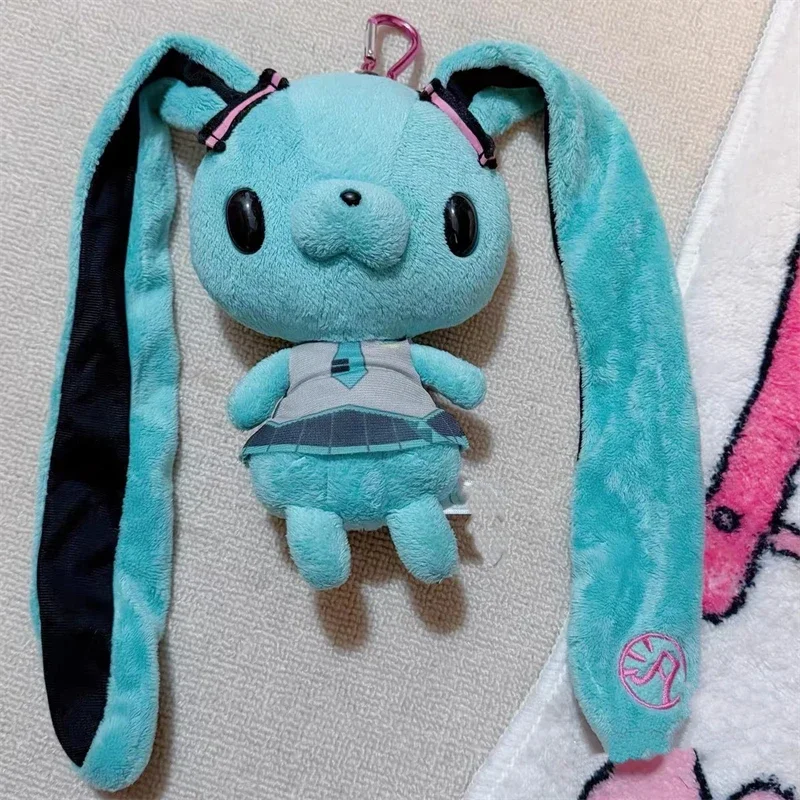 Hatsune Miku Bunny Plush Keychain Long Ears Classic Uniform Clear Badge Window Soft Fluffy Pendant for Fans Gift Collection