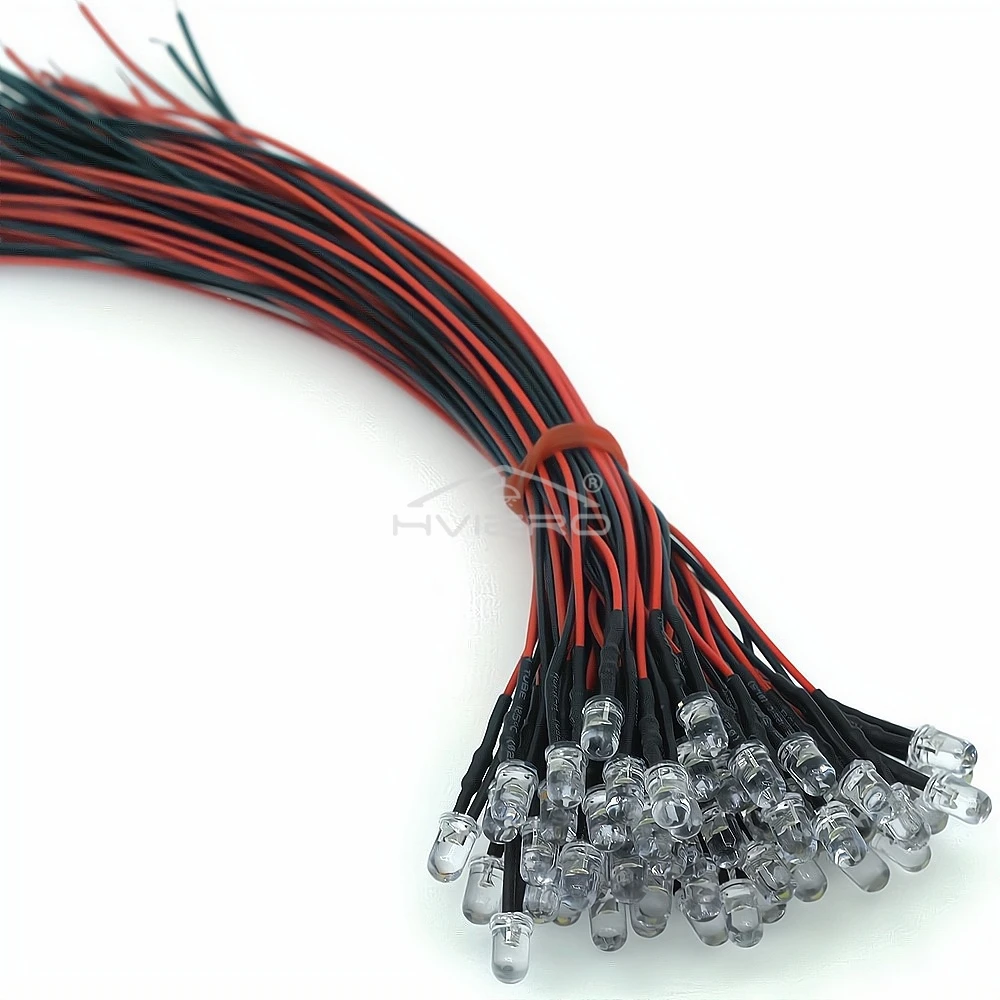 1/5/10X 5mm Okrągłe światło 20cm Wstępnie okablowane diody LED Żarówka Kabel DC 12V Biały Do dekoracji DIY Wstępnie lutowany koralik lampy