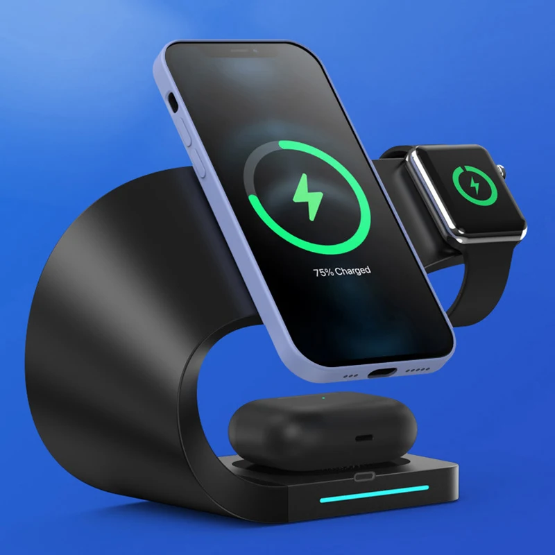 

Magnetic 3 in 1 Wireless Charger Charging Station for Apple Magsafe iWatch Airpod iPhone 12 13 14 Pro Max 15W Induction Chargers