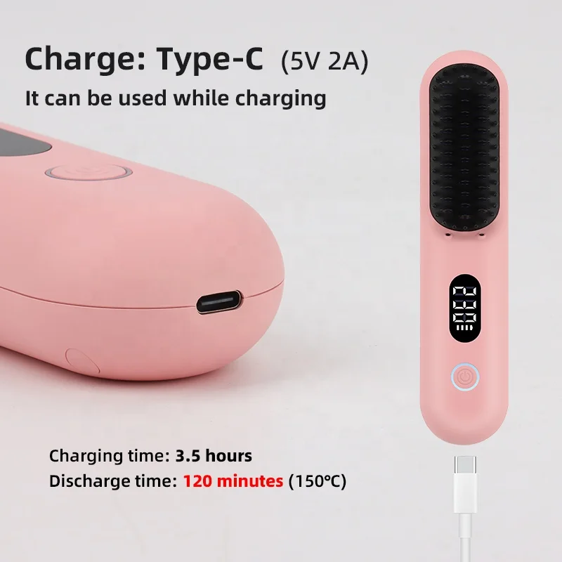 Draadloze Stijltang Kam 9600 Mah Batterij 230 Graden Celsius Negatieve Ionen Oplaadbare Draadloze Stijltang Borstel