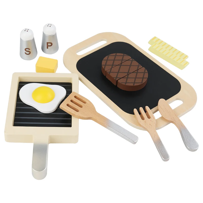 

Role Pretend Children Montessori Cutting Steak Game Early EducationalToys for Kids Simulation Wooden Kitchen Set Montessori