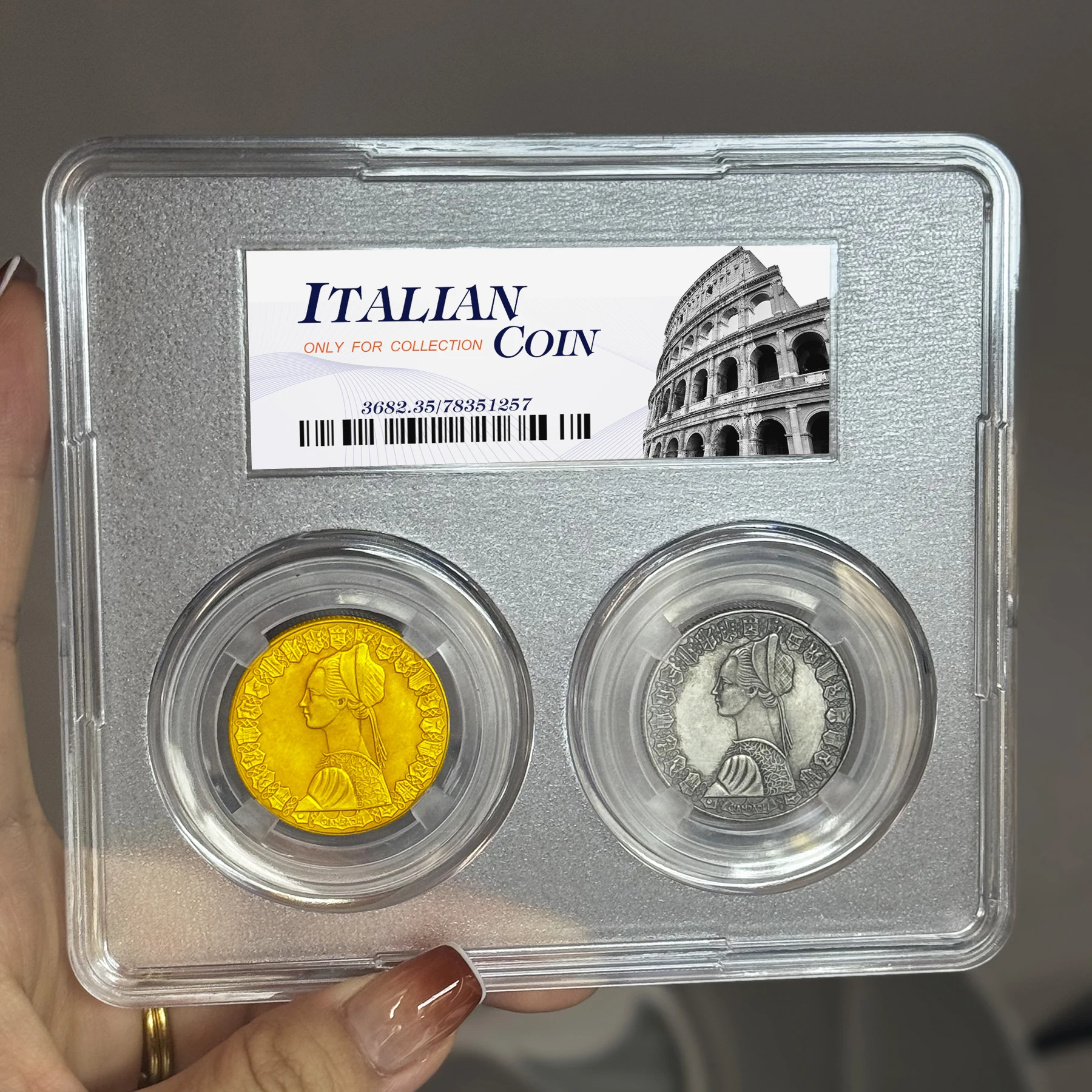 2 pçs/set menina italiana 500 lira ouro & antigo réplica moeda-moeda comemorativa com caixa de exibição presente do feriado