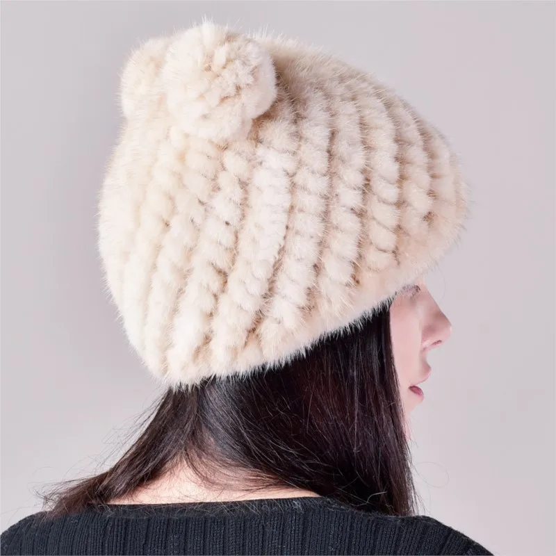 Cute hat ear woven plush ear-protecting casual outing for women warm real fur
