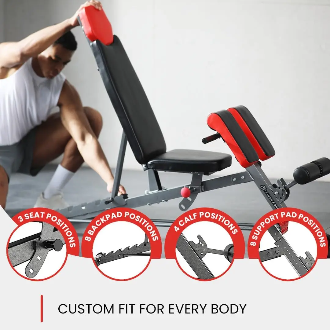 Multi Functional FID Weight Bench For Full Body Workout Hyper Back Extension Roman Chair Adjustable Ab Sit Up Bench Incline Decline Flat Workout Bench Black