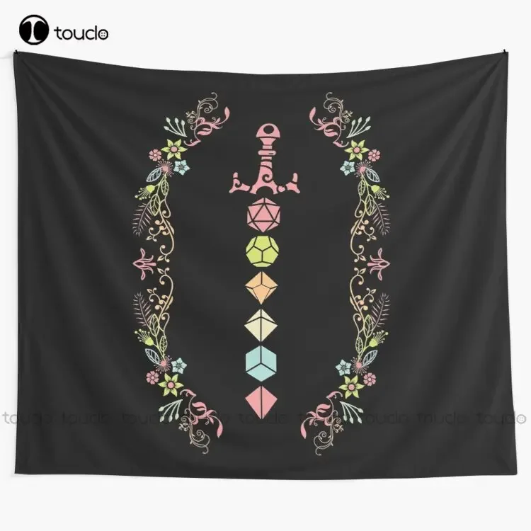 Floral Polyhedral Dice Set Sword Tapestry Trending Tapestry Tapestry Wall Hanging For Living Room Bedroom Dorm Room Home Decor