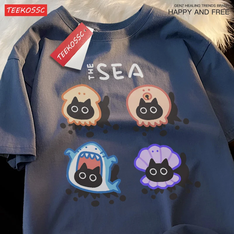 Ocean Cat Triple Cartoon Patternmen\'S Tee Clothing Cartoon Home Tee Clothing Popular Youth T Shirt Retro Funny Short Sleeve