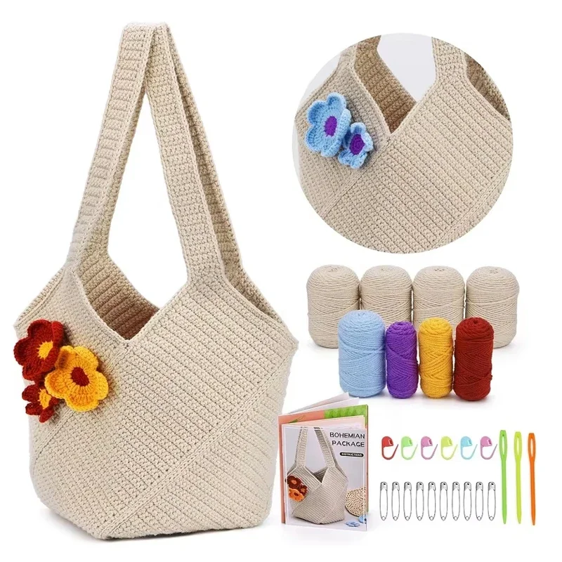 

LMDZ Crochet Kit Shoulder Bag for Beginners Adult with Yarn Crochet Hook Crochet Starter Kit with Tutorials for DIY Craft