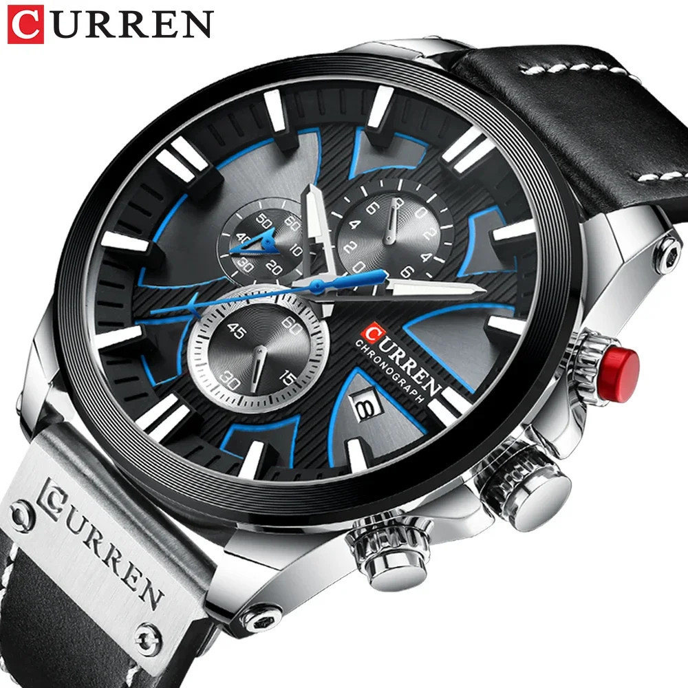 CURREN Watch For Men Top Brand Luxury Luminous Leather Men's Casual Sports Fashion Waterproof Chronograph   Relogio Masculino