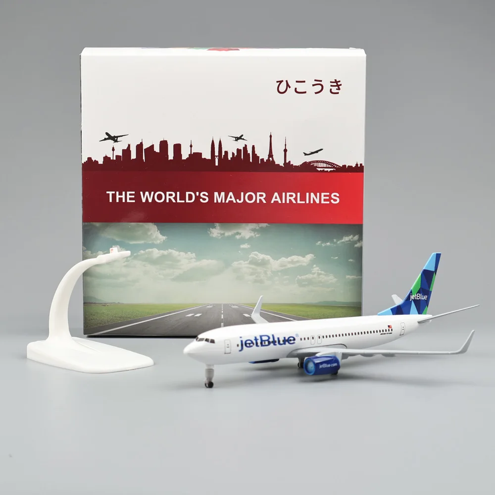 Modelo de aeronave de metal 20cm 1:400 EUA. Jetblue B737 Réplica de material de liga de metal com rodas de trem de pouso Ornamentos Toy Boy Gift