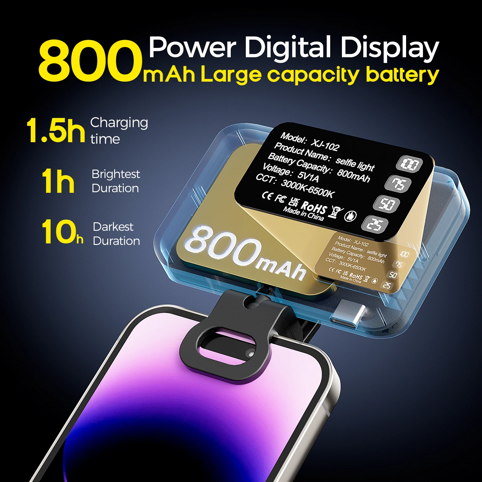 ضوء سيلفي LED لهاتف iPhone وسامسونج وiPad للهاتف المحمول والكمبيوتر المحمول ومشبك حلقة فلاش ملء ضوء مصباح تصوير فيديو للصور #3