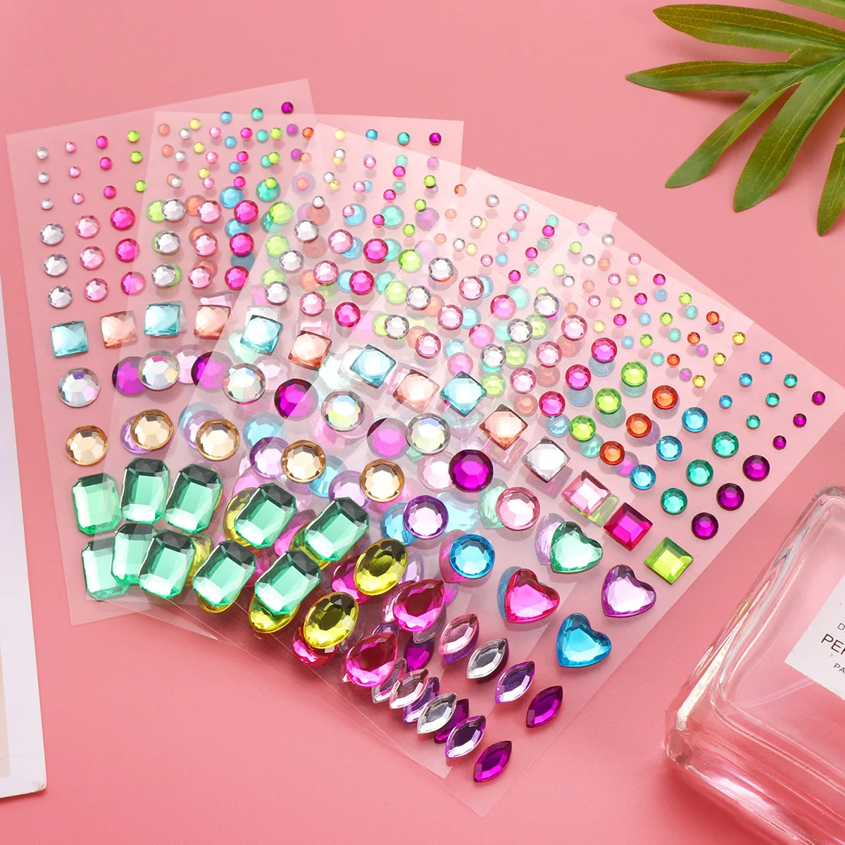 

Self Adhesive Rhinestone Stickers Crystal Gems for Crafts Decoration Various Shapes Sizes Bright Acrylic Material Storage