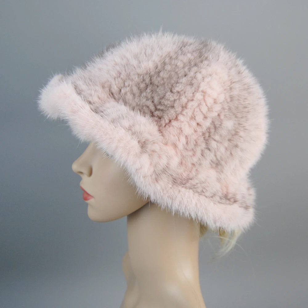 Women's Winter Hats 2024 Russia Real Sable Mink Fur Hat Basin Warm Winter Fashion Mink Bucket Hat Casual Elegant Hat