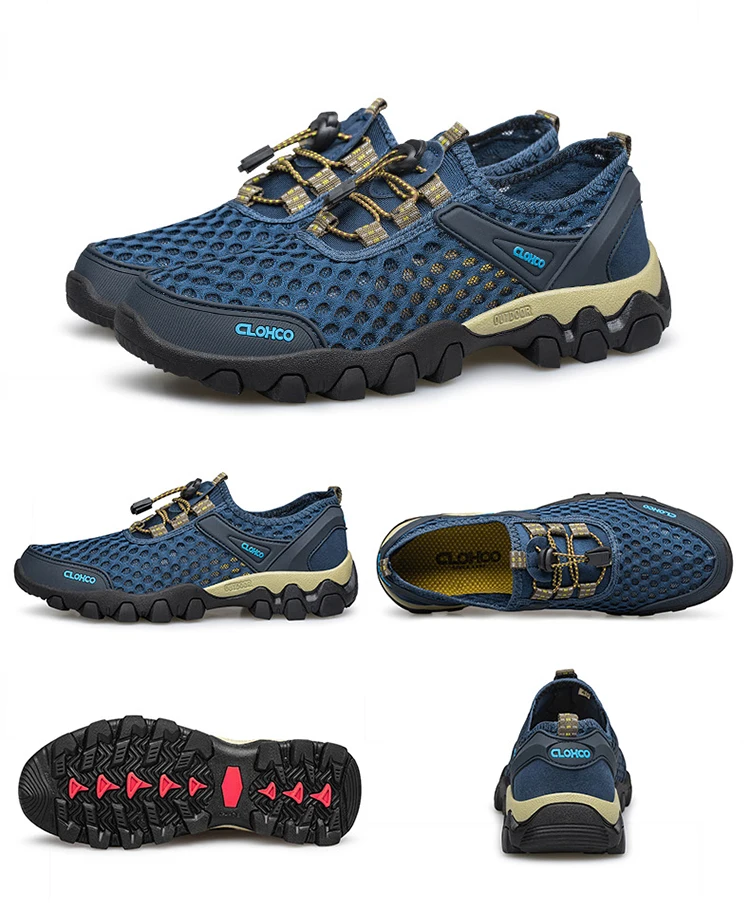 CLOHOO Mesh Shoes Thick Rubber Sole Handmade Cold Glue Casual Outdoor Sports Men's Shoes Breathable Comfortable Summer Sandals