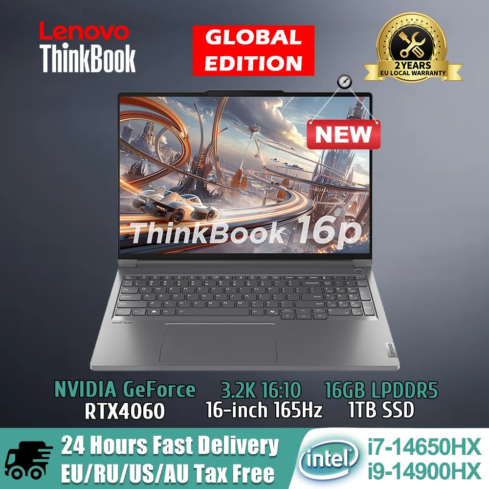 Lenovo thinkbook 16P 2024แล็ปท็อป i9-14900HX/ i7-14650HX GeForce RTX 4060 16G/32G DDR5 1T SSD 3.2K 165Hz หน้าจอ16-inch สำหรับเล่นเกมพีซี