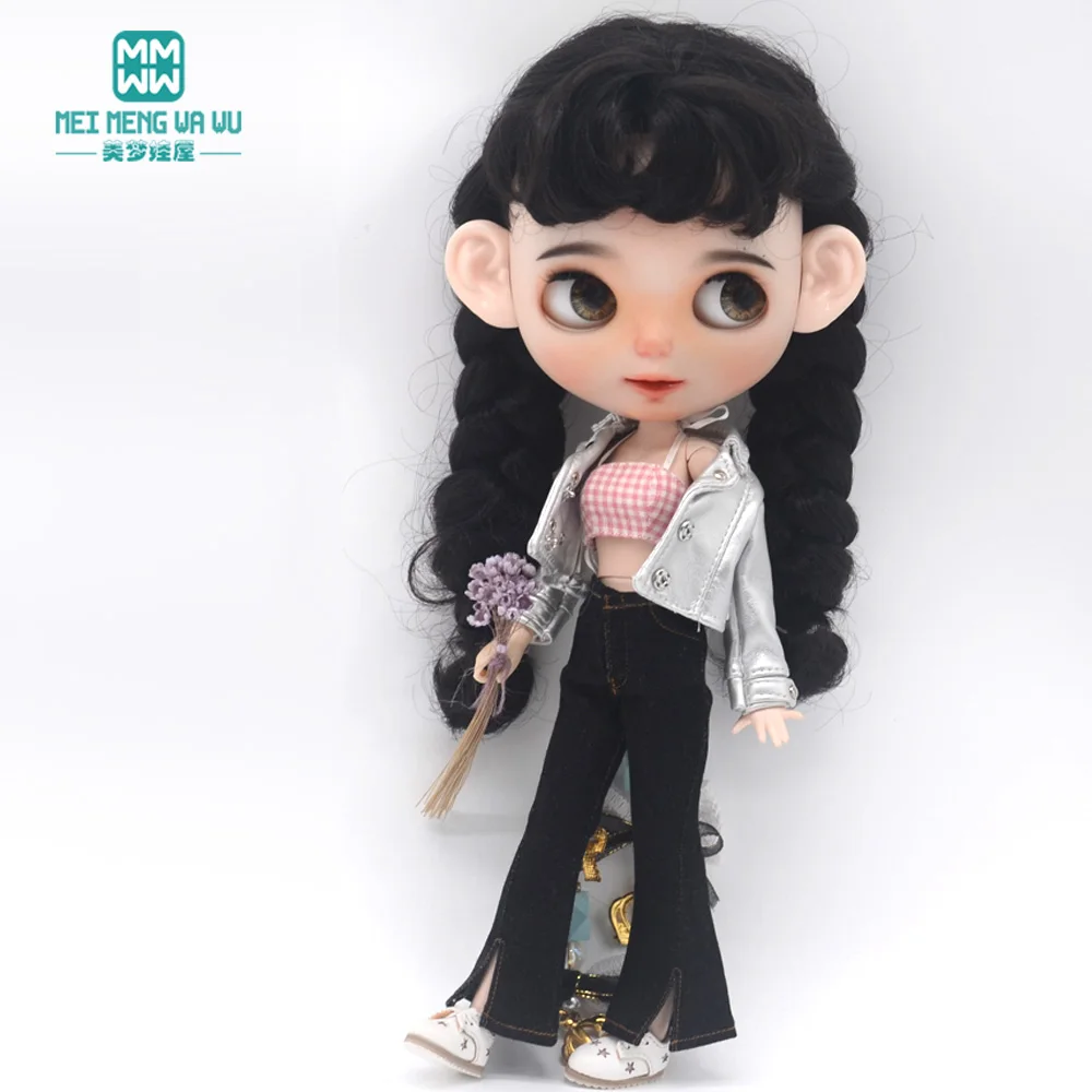 28-30cm Blyth Doll Clothes Azone OB 24 Fashion Leather Jackets Jeans Flared Pants Tube Top Accessories Girls Gift Toys
