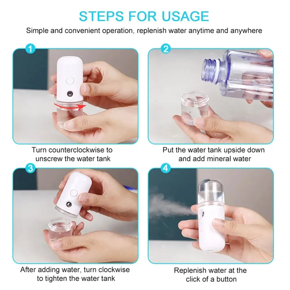 1pcs Mini Nano Mist Sprayer Cooler Facial Steamer Humidifier USB Rechargeable Face Moisturizing Nebulizer Beauty Skin Care Tools