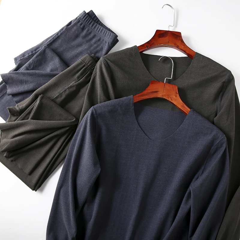 

Comfortable Skin-Friendly V-Neck Men's Thermal Underwear Set Breathable Seamless Long Sleeve Long Pants for Autumn Winter