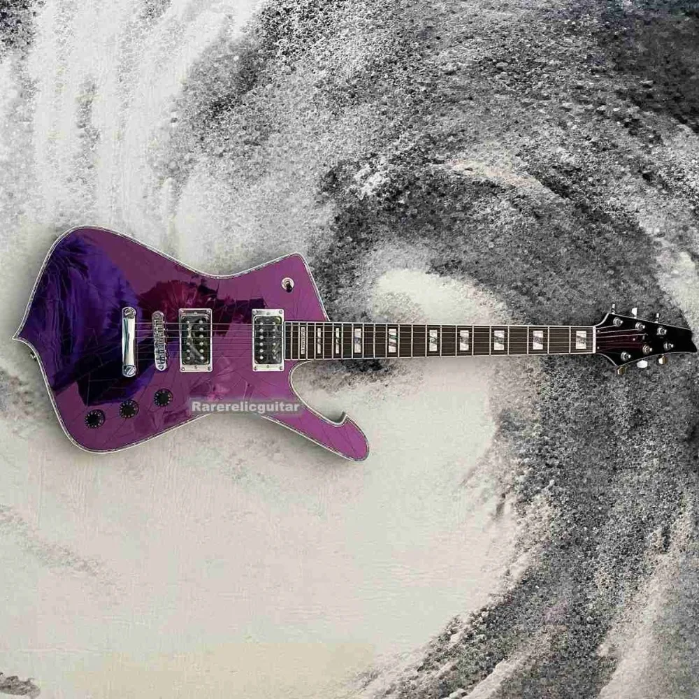 Custom Stanley Cracked Mirror Purple Electric Guitar , Abalone Binding, Mirror Pickguard, Chrome Hardware