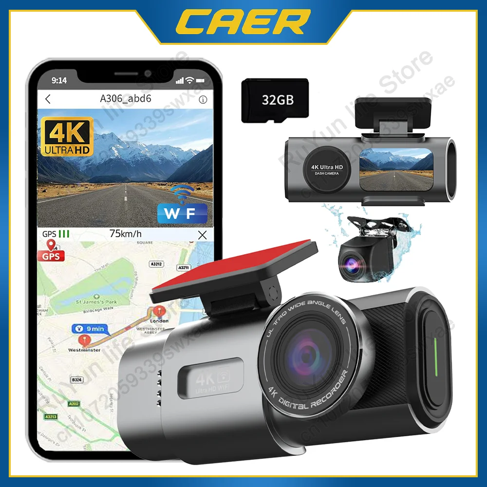 

4K Dash Cam Dual Lens 4K 2160P WiFi Car DVR Dash Cam Camera GPS Parking Monitor APP Control Car Driving Video Recorder For Cars