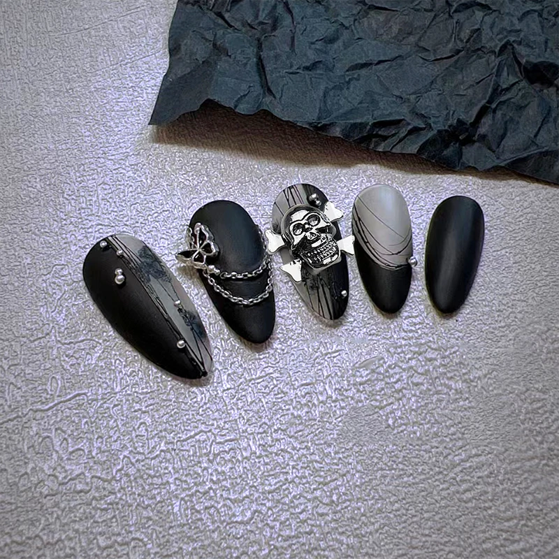 20PCS Halloween Dark Spicy Girl Cute Ghost Bat Spider Skull Gun Black Alloy Nail Art Rhinestones Decorations Manicure Ornaments