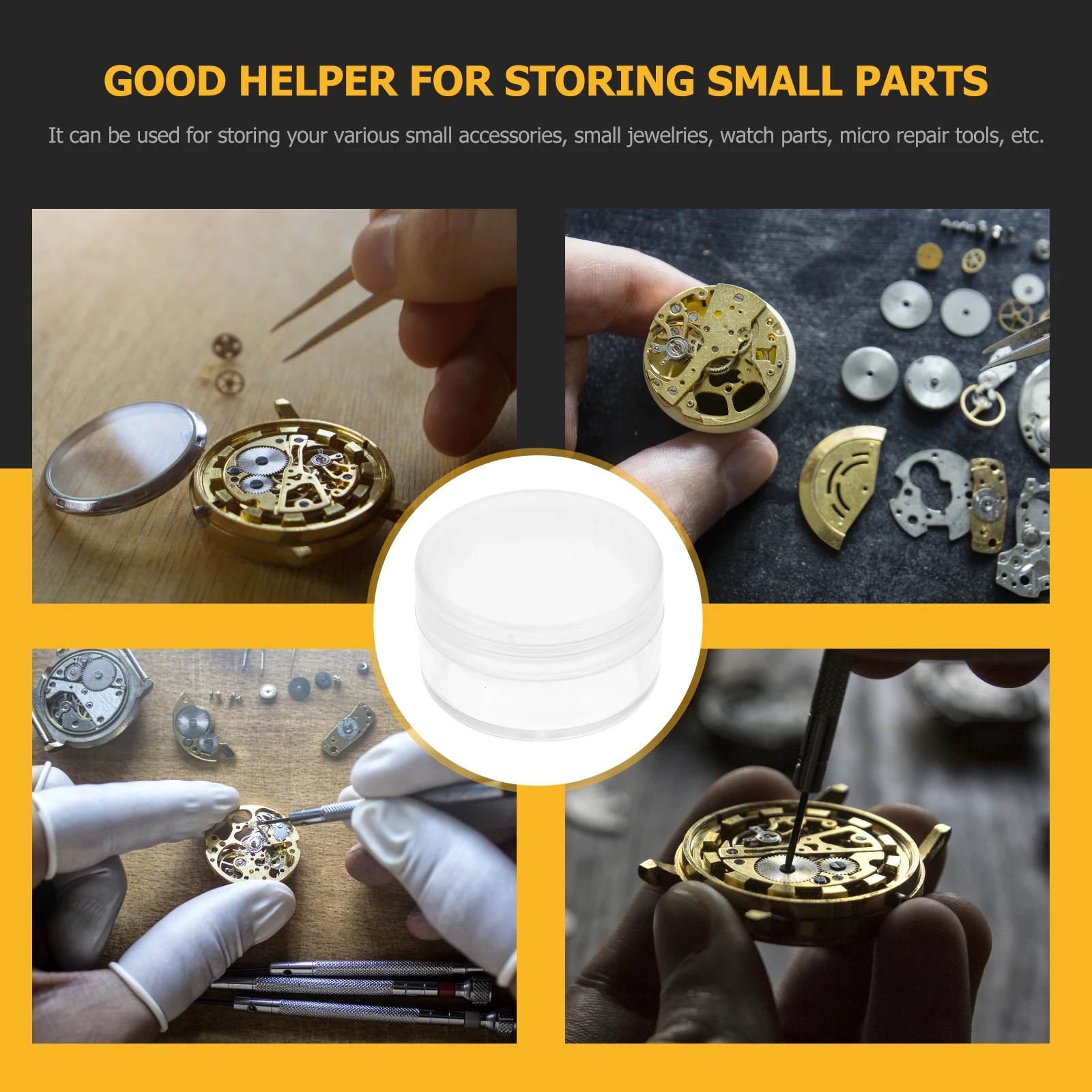 

10pcs Watch Repair Tool Box Plastic Storage Transparent Sealing Lid for Small Parts Earrings Home Studio Store Use Dustproof