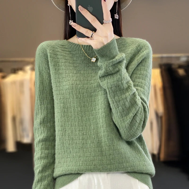 

Autumn Winter Women 100% Merino Wool Sweater O-neck Pullovers Casual Basic Long Sleeves Cashmere Knitwear Korean Fashion Tops