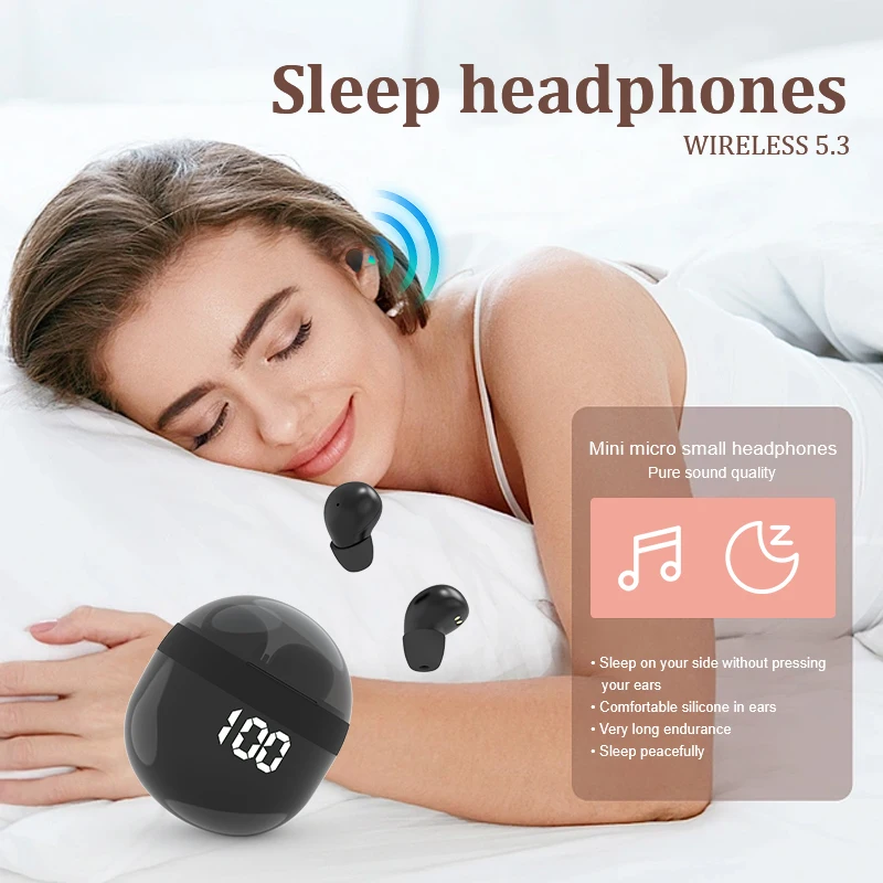 SK Small Tumbler Headphones Bluetooth Wireless Earphones Sleeping Sports Earbuds Noise Reduction HD Bass Sound Quality Headset