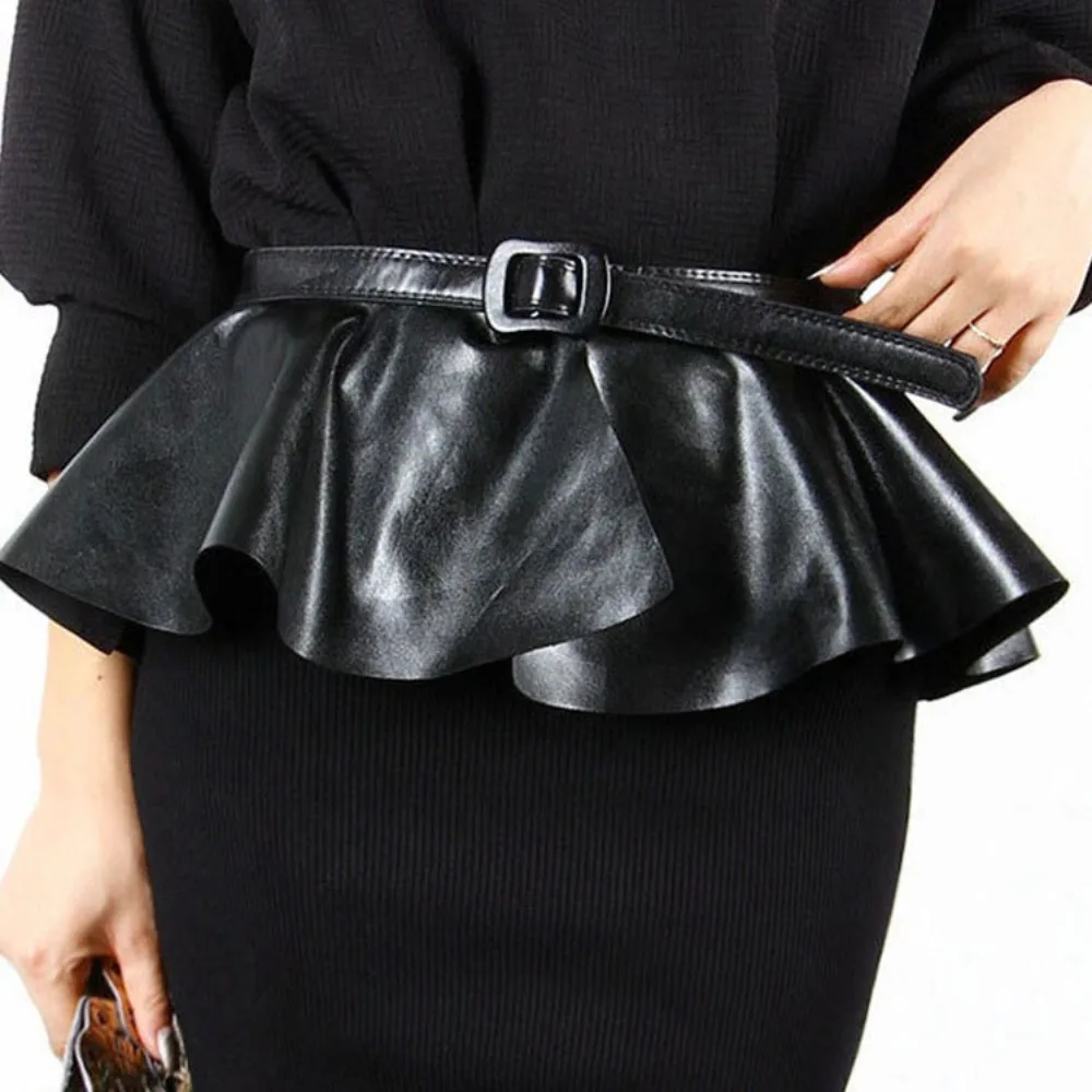 Casual Retro Ruffles Irregular Belt Adjustable Versatile Punk Wide Belt Pu Leather Short Skirt Design Dress Waistband