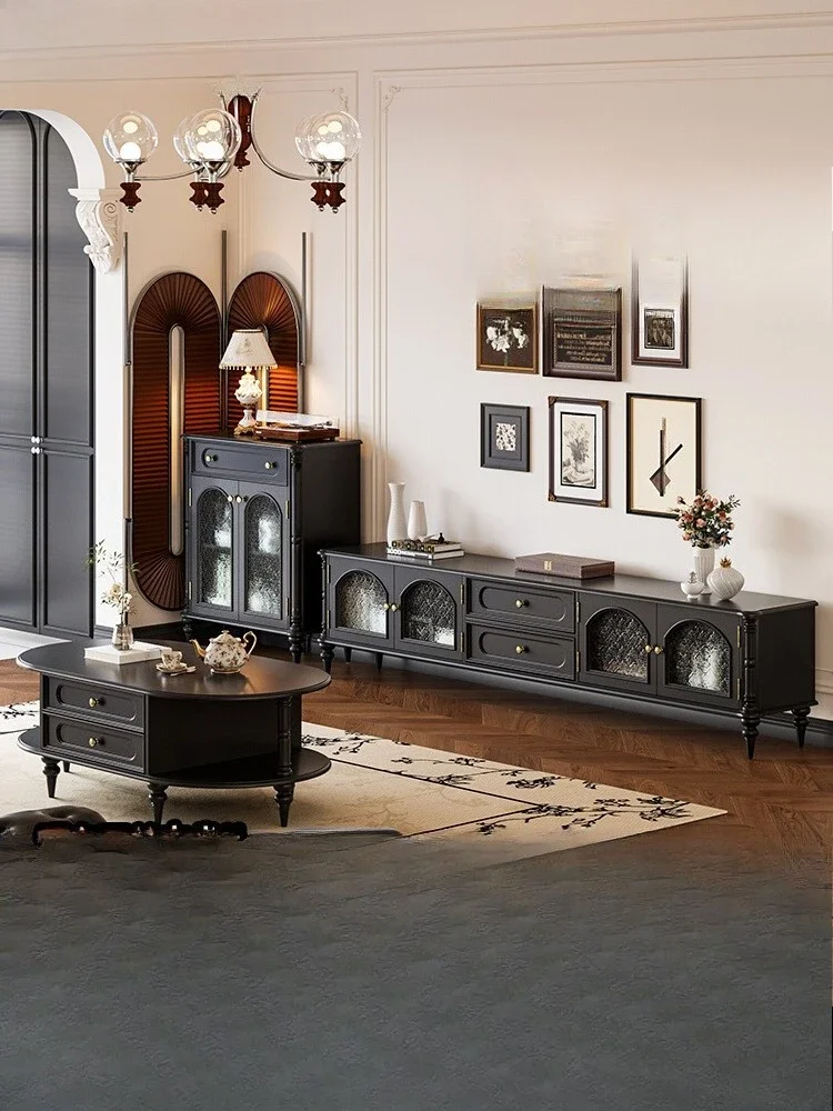 

Американский ретро-шкаф для телевизора, журнальный столик, комбинация черного массива дерева, французский шкаф для телевизора 2,4 метра