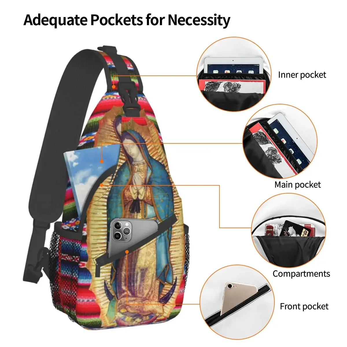 Our Lady Of Guadalupe Crossbody Sling Bag Small Chest Bag Virgen Maria Shoulder Backpack Daypack Hiking Travel Camping Satchel