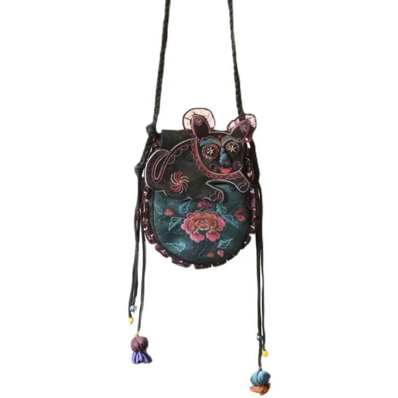 TOP Double-sided embroidery Designer bag Summer Silk hemp handmade bags Vintage Crossbody bag mobile phone bags