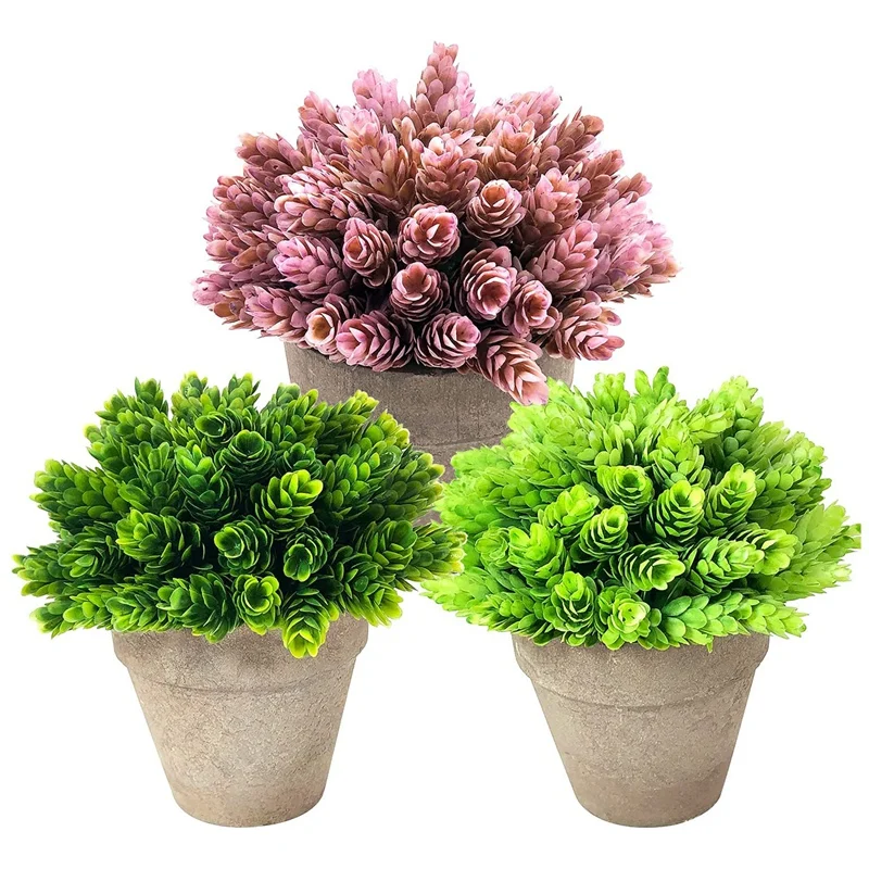 Small Artificial Potted Plants, 3 Pack Mini Fake Plants In Pot For Home Decor Indoor & Outdoor, Faux Plastic Green Grass