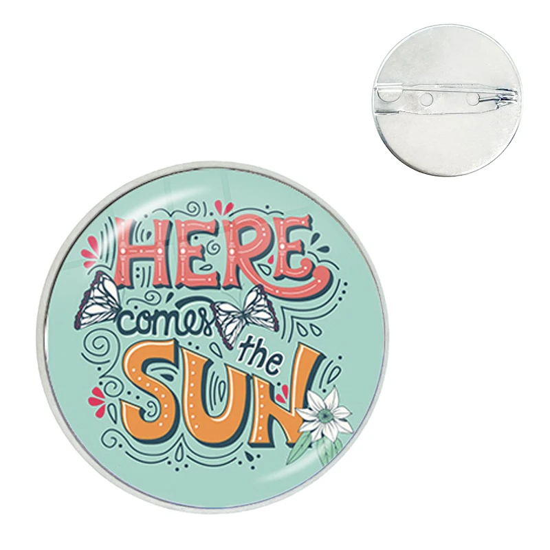 Here Comes the Sun Cartoon Brooch Pins Badge Glass Gems Metal Pin For Clothes Hat Accessories